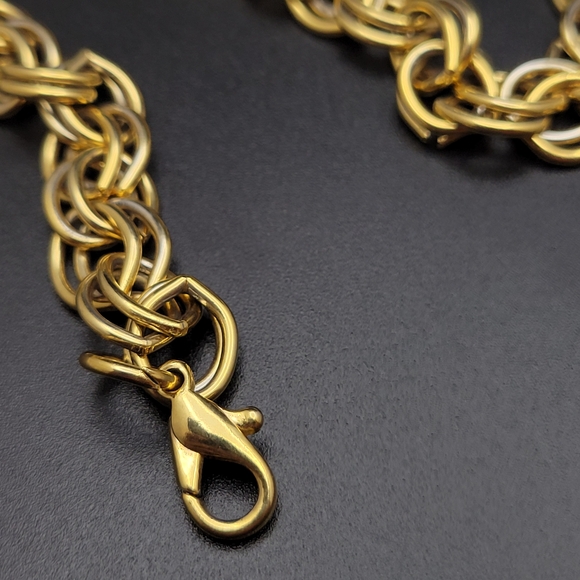 Gold Tone Women's Byzantine Chain Necklace - Elegant Link Design Heavy! - Picture 5 of 8